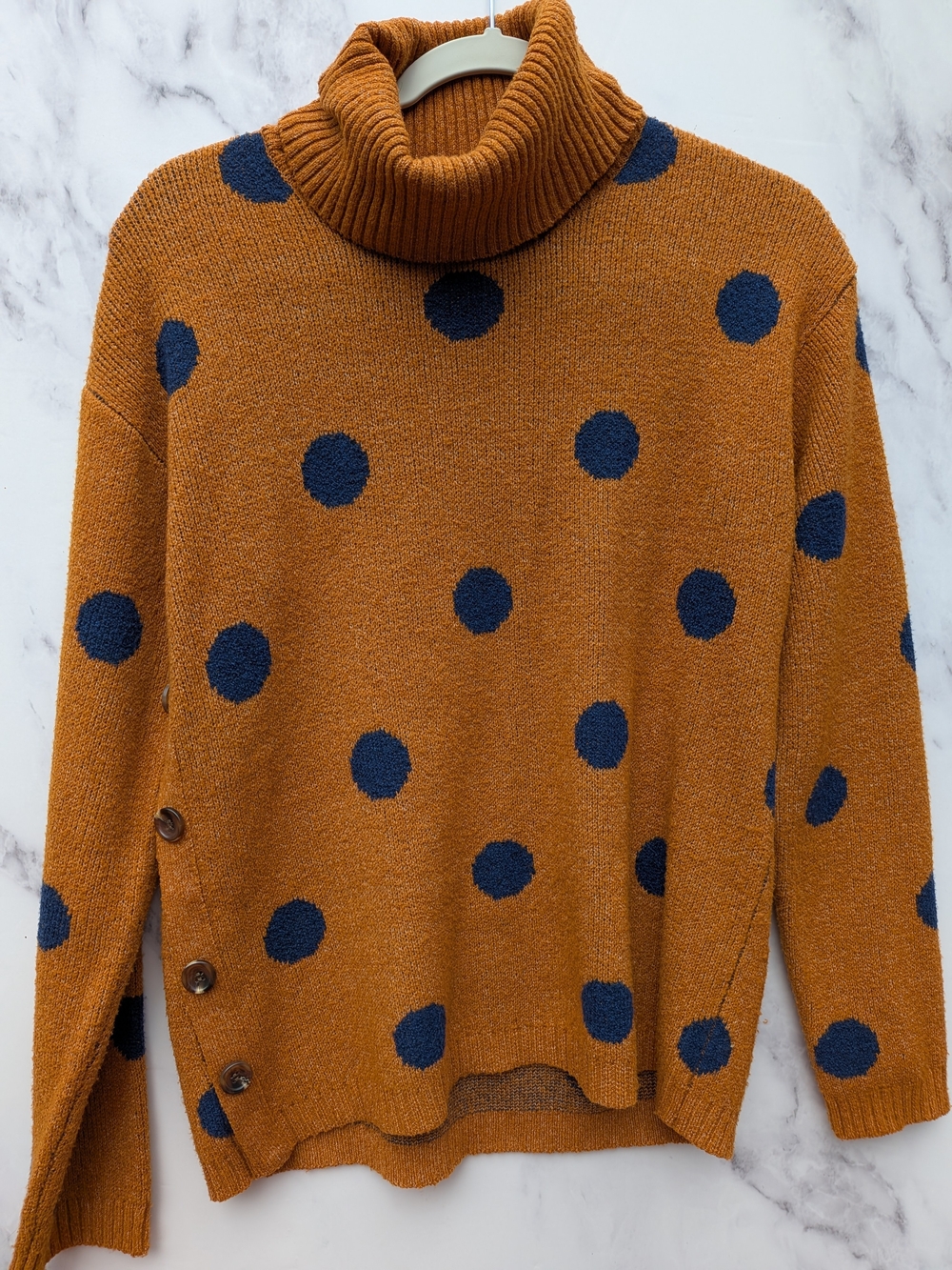 Whimsical Art Teacher Dopamine Polka Dot Turtleneck Sweater Burnt Orange S